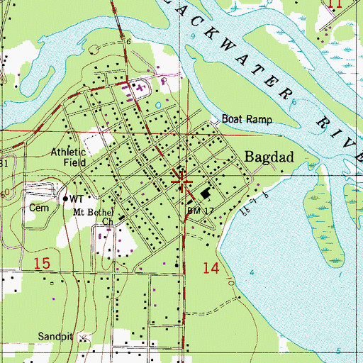Topographic Map of Bagdad, FL