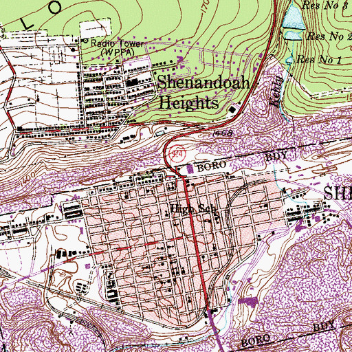 Topographic Map of Shenandoah Borough Police Department, PA