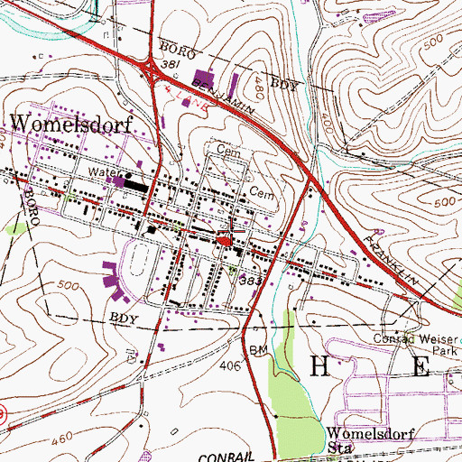 Topographic Map of Womelsdorf Borough Police Department, PA