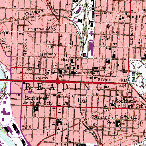 Topographic Map of Berks County Sheriff's Office, PA