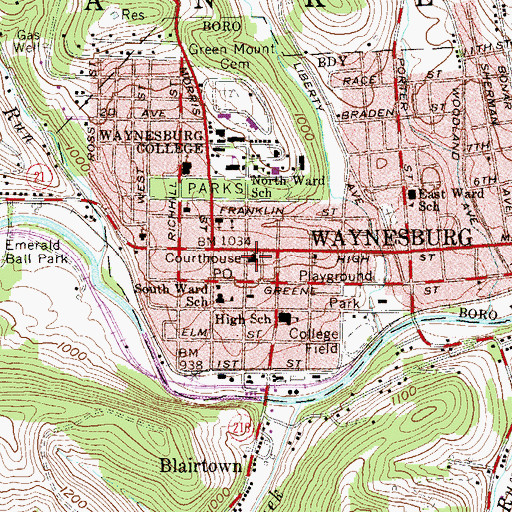 Topographic Map of Greene County Sheriff's Office, PA