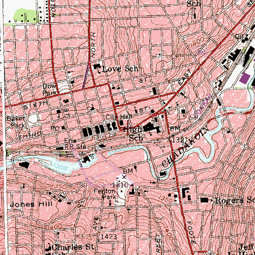 Topographic Map of Jamestown Police Department, NY