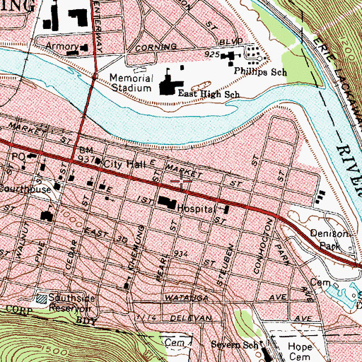 Topographic Map of Corning Police Department, NY