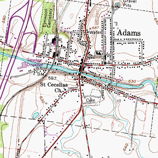 Topographic Map of Adams Village Police Department, NY