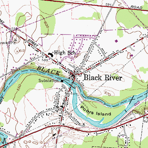 Topographic Map of Black River / Evans Mills Police Department, NY