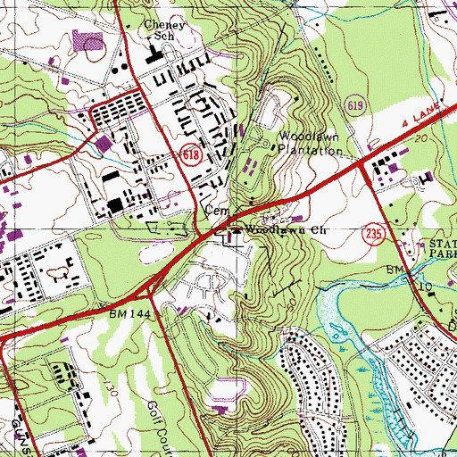 Topographic Map of Woodlawn Baptist Church Cemetery, VA
