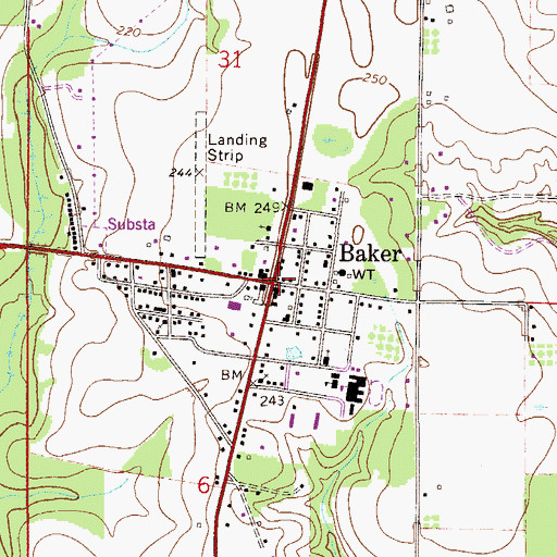 Topographic Map of Baker, FL