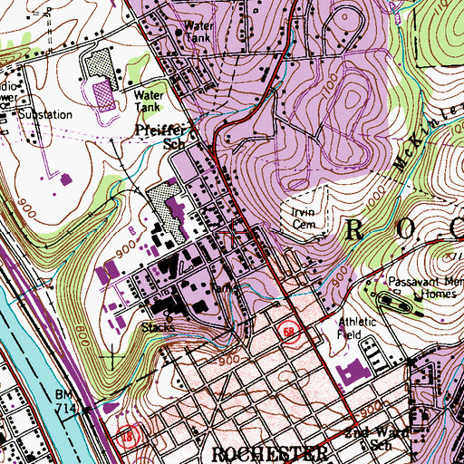 Topographic Map of Rochester Township Police Department, PA