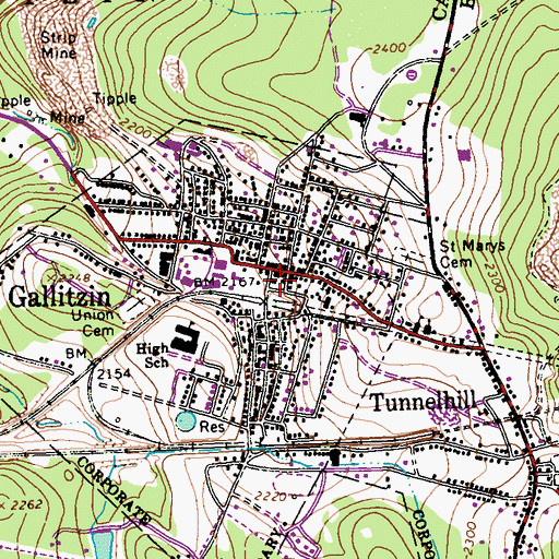 Topographic Map of Gallitzin Borugh Police Department, PA