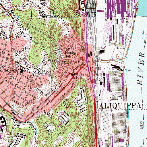 Topographic Map of Aliquippa Police Department, PA