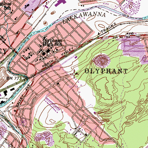 Topographic Map of Olyphant Borough Police Department, PA