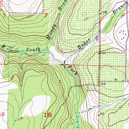 Topographic Map of Baker Branch, FL