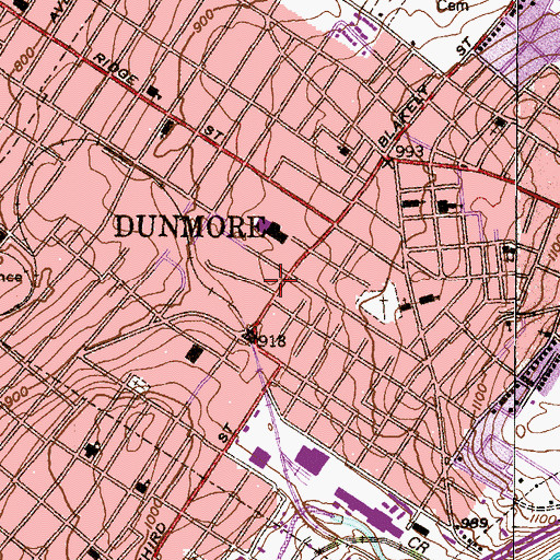 Topographic Map of Dunmore Police Department, PA