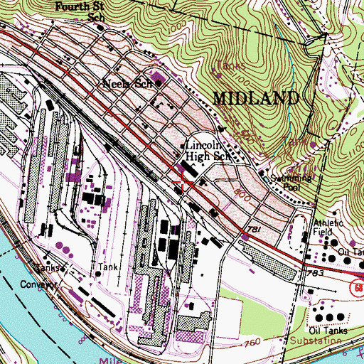 Topographic Map of Midland Borough Police Department, PA