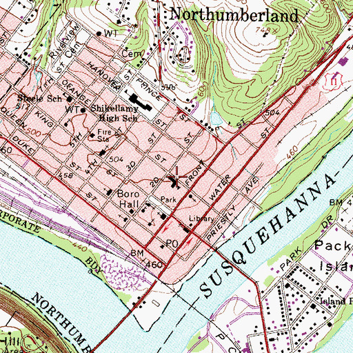 Topographic Map of Northumberland Borough Police Department, PA