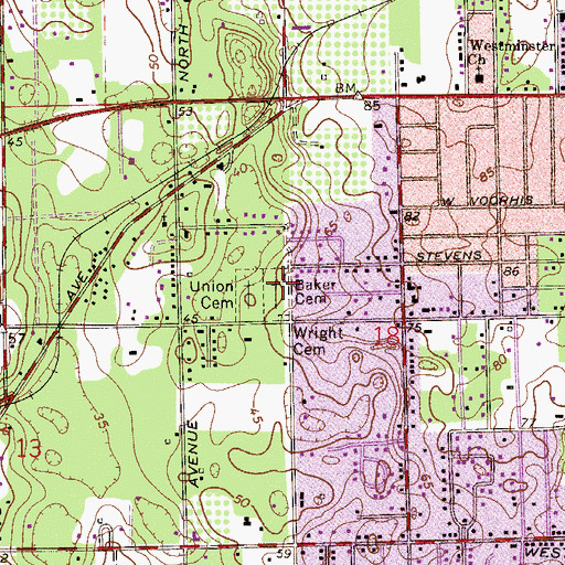 Topographic Map of Baker Cemetery, FL