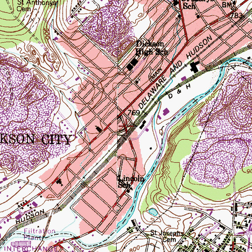 Topographic Map of Dickson City Borough Police Department, PA