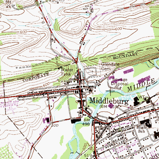 Topographic Map of Middleburg Borough Police Department, PA