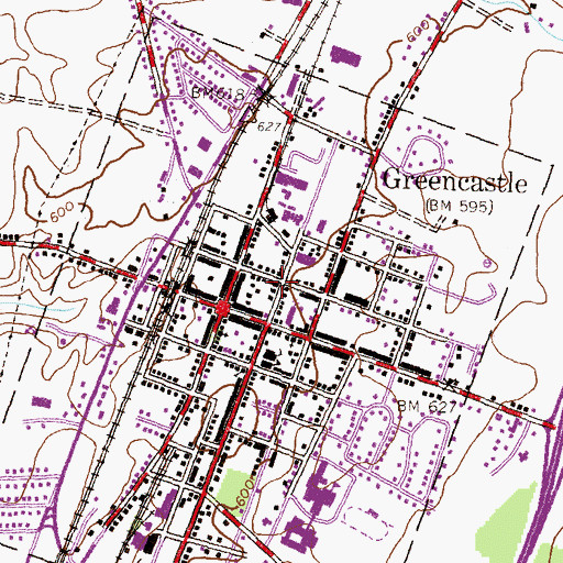 Topographic Map of Greencastle Police Department, PA