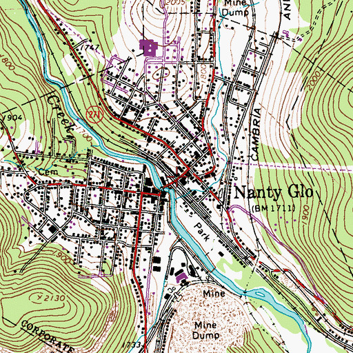 Topographic Map of Nanty Glo Police Department, PA
