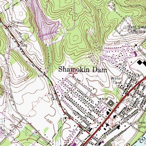 Topographic Map of Shamokin Dam Borough Police Department, PA