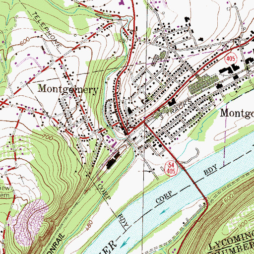 Topographic Map of Montgomery Borough Police Department, PA