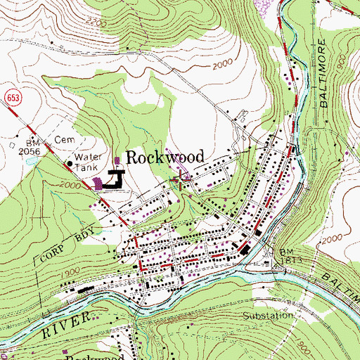 Topographic Map of Rockwood Police Department, PA
