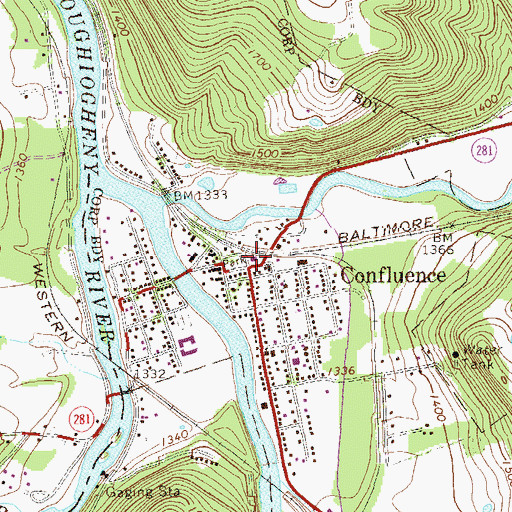 Topographic Map of Confluence Borough Police Department, PA