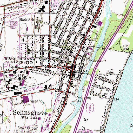Topographic Map of Selinsgrove Borough Police Department, PA
