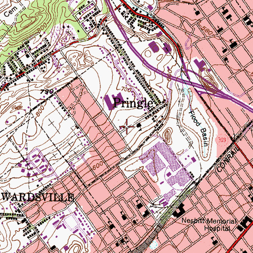 Topographic Map of Pringle Police Department, PA