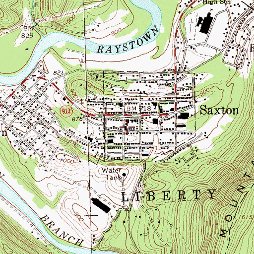 Topographic Map of Saxton Borough Police Department, PA
