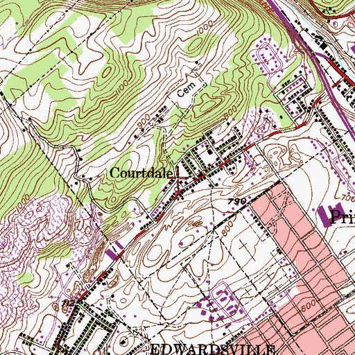 Topographic Map of Courtdale Borough Police Department, PA