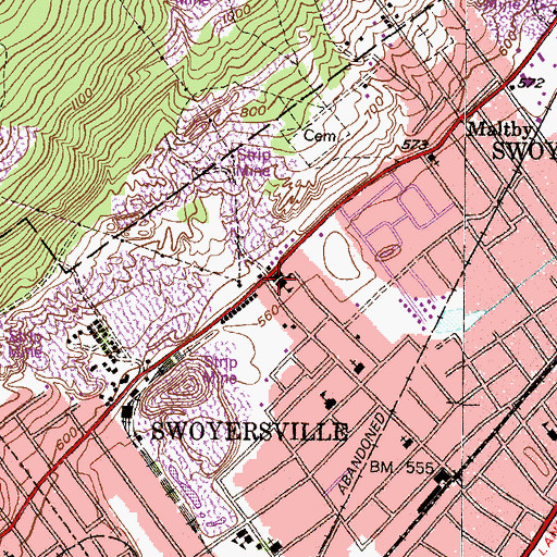 Topographic Map of Swoyersville Borough Police Department, PA