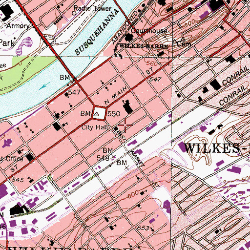 Topographic Map of Wilkes - Barre Police Department, PA