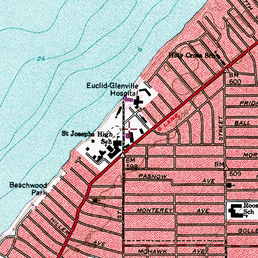Topographic Map of University Hospitals Euclid Health Center, OH