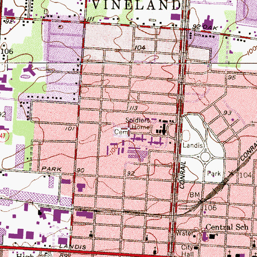 Topographic Map of Veterans Memorial Home Cemetery, NJ