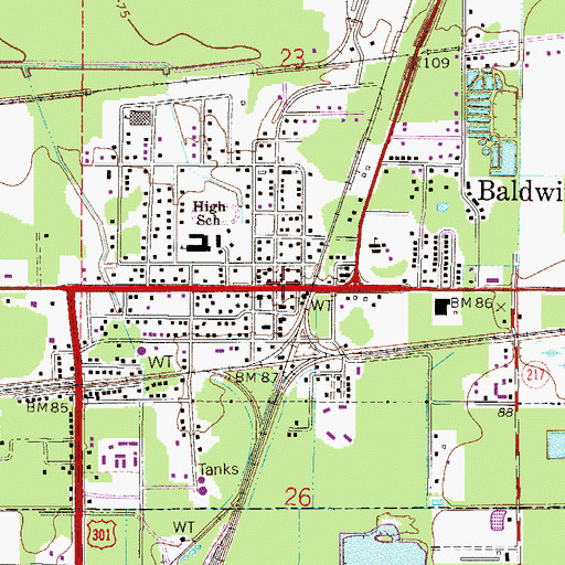 Topographic Map of Baldwin, FL