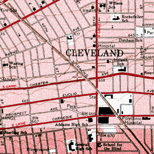 Topographic Map of Cleveland Division of Police - 3rd District, OH