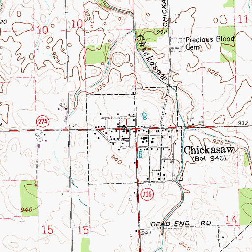 Topographic Map of Chickasaw Post Office, OH