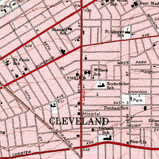 Topographic Map of B Station Cleveland Post Office, OH