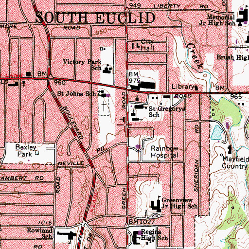 Topographic Map of South Euclid Post Office, OH