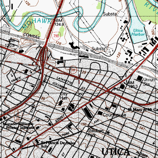Topographic Map of Utica Police Department, NY