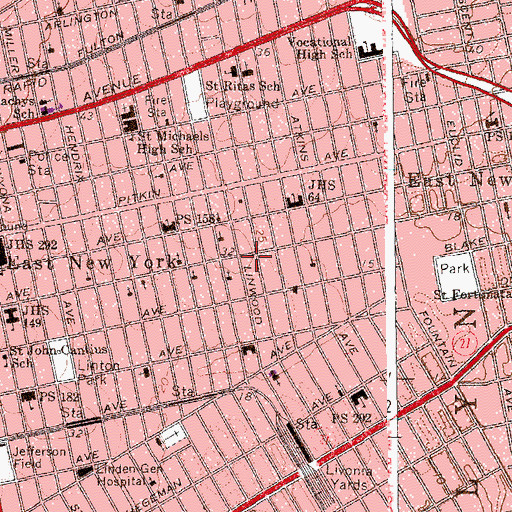 Topographic Map of New York Police Department 75th Precinct Station, NY