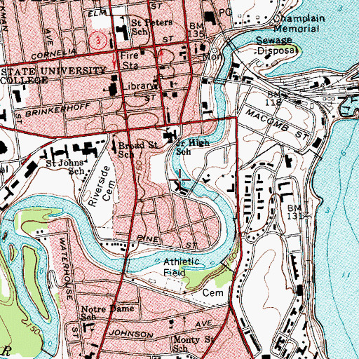 Topographic Map of Plattsburgh Police Department, NY