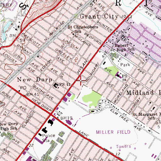 Topographic Map of New York Police Department 122nd Precinct Station, NY
