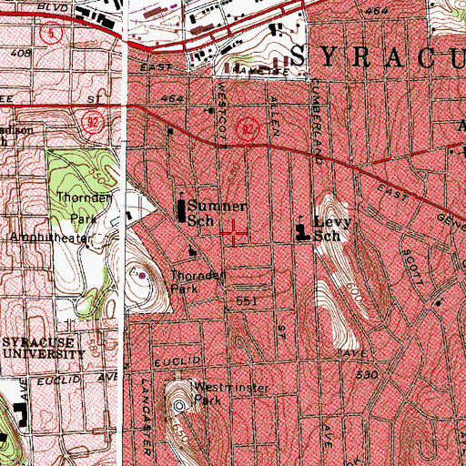 Topographic Map of Syracuse Community Police TOPS unit - Eastside, NY