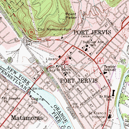 Topographic Map of Port Jervis Police Department, NY