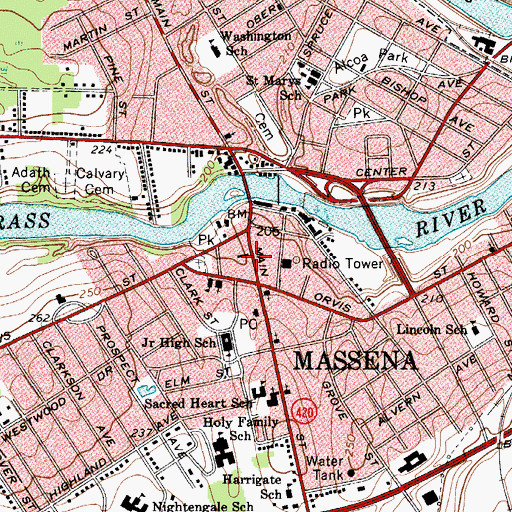 Topographic Map of Massena Police Department, NY