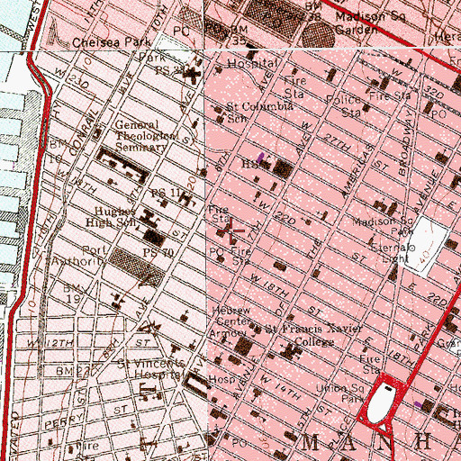 Topographic Map of New York Police Department 10th Precinct Station, NY