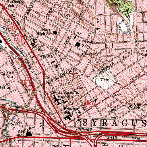 Topographic Map of Syracuse Community Police TOPS unit - Butternut Square, NY